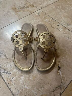 Tory Burch Metallic Gold Logo  Sandals